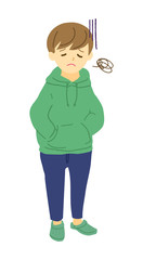 落ち込むパーカーを着た少年