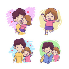 Happy Mom & Daughter Illustration