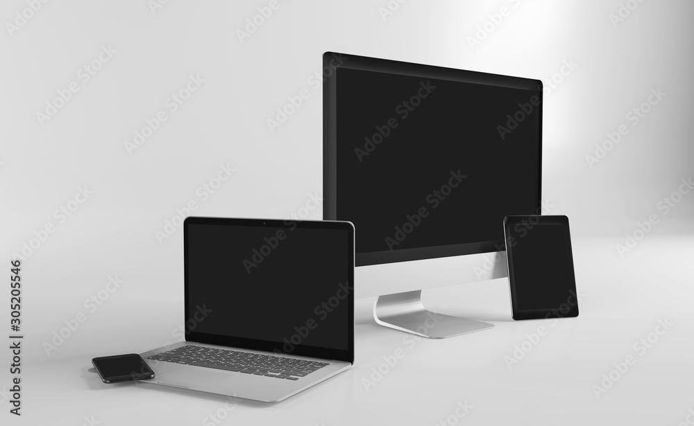 Poster mock up view of a devices isolated on a background with shadow