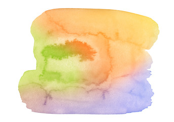 Multicolored watercolor stains in pastel colors with natural stains of paper-based paint. Isolated frame for design. Abstract unique background.