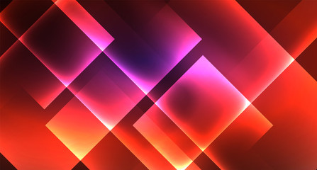 Obraz premium Neon shiny color squares on black, modern template