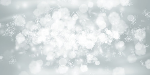 white and gray Christmas light with snowflake bokeh background, Winter backdrop wallpaper.