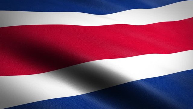 Flag of Costa Rica. Waving flag with highly detailed fabric texture seamless loopable video. Seamless loop with highly detailed fabric texture. Loop ready in HD resolution 1080p 60fps