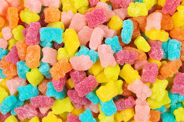 Jelly sweats bears background. Top view.