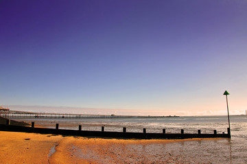 Southend Pier and Three Shells Beach, Southend on Sea, Essex, England