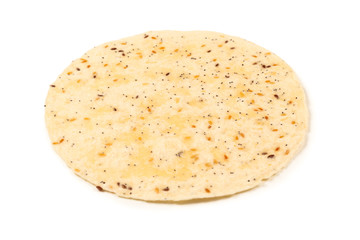 Pitta bread with seeds isolated on white