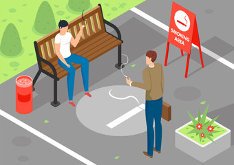Smoking Area Isometric Illustration