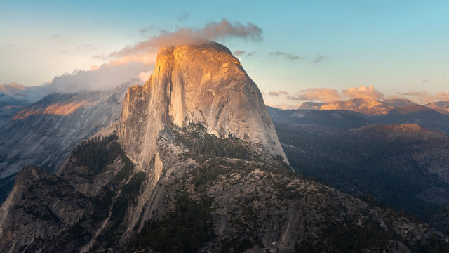 Half Dome at sunset from Glacier Point in Yosemite National Park, California, USA