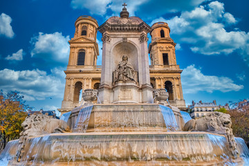 Obraz premium Church of Saint-Sulpice, Place Saint-Sulpice, Latin Quarter, 6th arrondissement., Paris, France