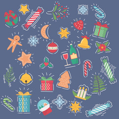 Set of Christmas character cartoon for decoration hand draw style winter holiday collection. flat vector illustration