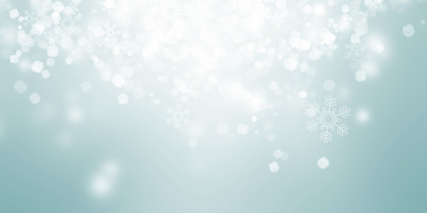 white and gray Christmas light with snowflake bokeh background, Winter backdrop wallpaper.