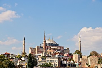 Fototapeta na wymiar Hagia Sophia mosque in Istanbul, Turkey. This is a popular tourist attraction in the city. 
