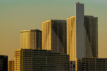 Obraz premium 夕日に光る高層マンション