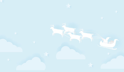 Obraz na płótnie Canvas Santa with sleigh and reindeers flying in the sky