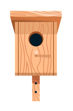 Nesting box or birdhouse isolated icon, wooden handicraft