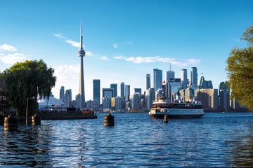 Toronto, Ontario, Canada, View of Skyline and Ferry Boat Arriving at Centre Island