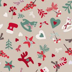 Christmas pattern of elements and toys