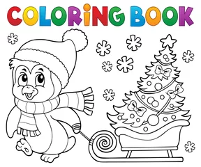 Crédence de cuisine en verre imprimé Pour enfants Livre de coloriage pingouin de Noël sujet 7