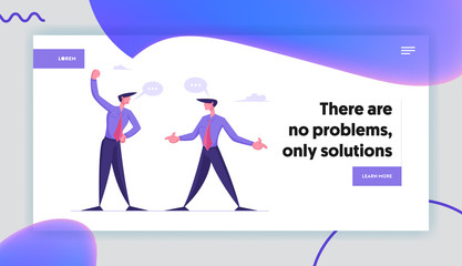 Fighting for Business Leadership, Disagreement Website Landing Page. Angry Businessmen Having Quarrel, Preparing to Fight Waving Fists and Arguing Web Page Banner. Cartoon Flat Vector Illustration