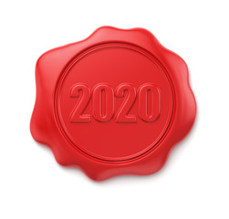 New Year 2020. Holiday illustration of a red wax seal with numbers 2020. 3D render.