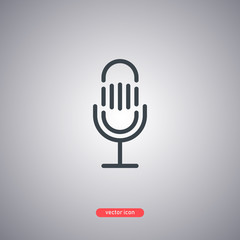 Microphone icon isolated on a gray background. Lines minimalistic style.