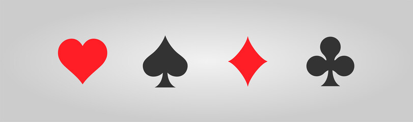 Card suits icons isolated on gray background. Flat modern style. 