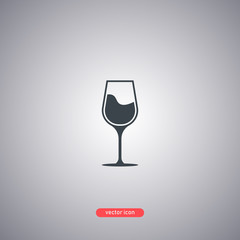 Glass of wine icon isolated on a gray background. Icon in a flat style. 