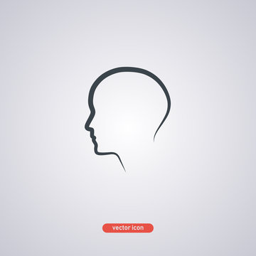 Head outline icon isolated on gray background. Minimal style line icon. One line illustration. 
