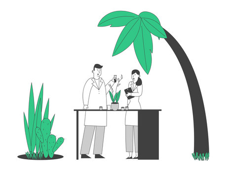 scientists examining plants under palm tree clip art preview
