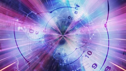 Clocks Spirals Tunnel Animation, Time Concept, Rendering, Background, Loop, 4k - Powered by Adobe