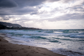 Beautiful sea and cluods sky at sunset in Cefalu, Sicily