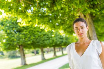 A woman looking at the camera