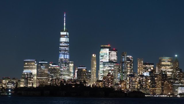 New York City, Manhattan Skyline Night Timelapse video from Liberty State Park