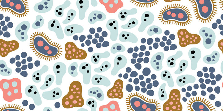 Bacteria Virus Doodle Seamless Pattern, Minimalism