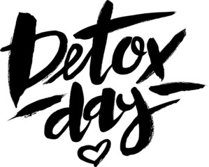 Hand draw Vector illustration of Detox day lettering typography poster. Celebration quotation for sketcbook, note, card, postcard, event icon logo or badge. 