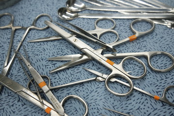 close-up view of sterile medical instruments for surgery
