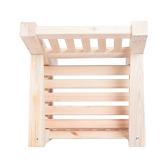 Wooden garden armchair isolated on white background top view.