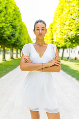 A woman looking at the camera