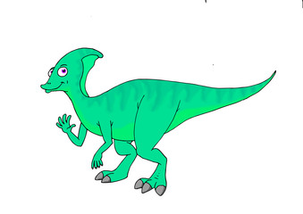 A children's illustration of a dinosaur of the species parasaurolophus