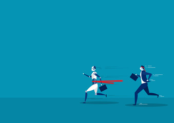 Naklejka premium robot and businessman running on street compete concept vector illustration.