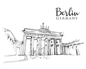 Drawing sketch illustration of the Brandenburg Gate - obrazy, fototapety, plakaty