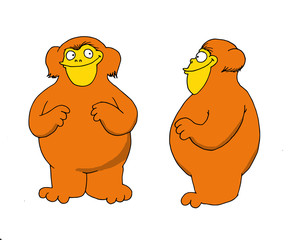 Funny front and profile illustration of a furry, fat and orange character