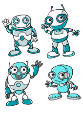 Group of different robots saying hello