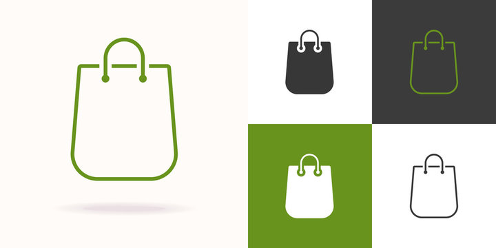 Shopping bag vector icon set green color isolated on background for farm fresh shop, natural product market, vegan food store, organic product, bio store, eco sign. 10 eps