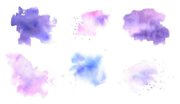 Set of hand drawn watercolor textures isolated on a white background.