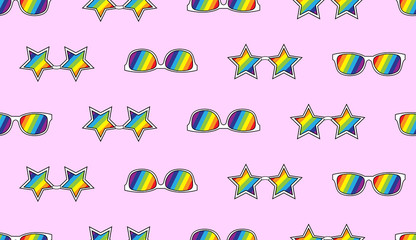 Seamless rainbow pattern glasses, vector.