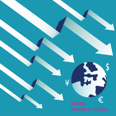 global financial crisis. money fall down with arrow decrease symbol. economy drop, lost, and bankrupt. business vector illustration