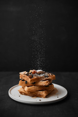 Homemade waffles with fruit and granola.. - obrazy, fototapety, plakaty