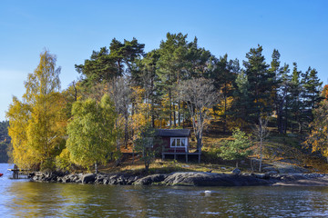 Fototapeta na wymiar house on small island, nacka sweden, stockholm, 