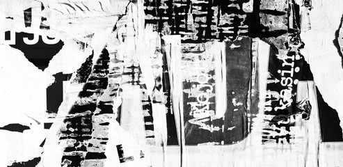Naklejka premium Stare zgrywanie podarte plakaty tekstury tła grunge pognieciony zmięty papier vintage collage afisze tło